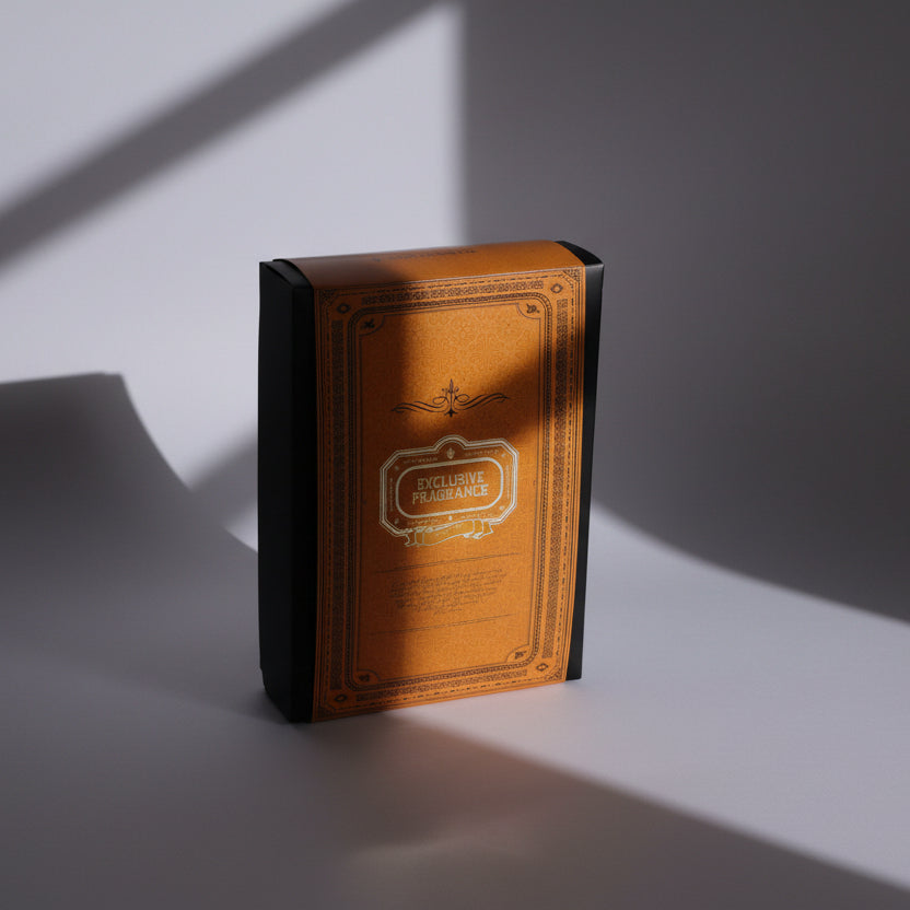 Brown leather-bound book with black spine on a gray background