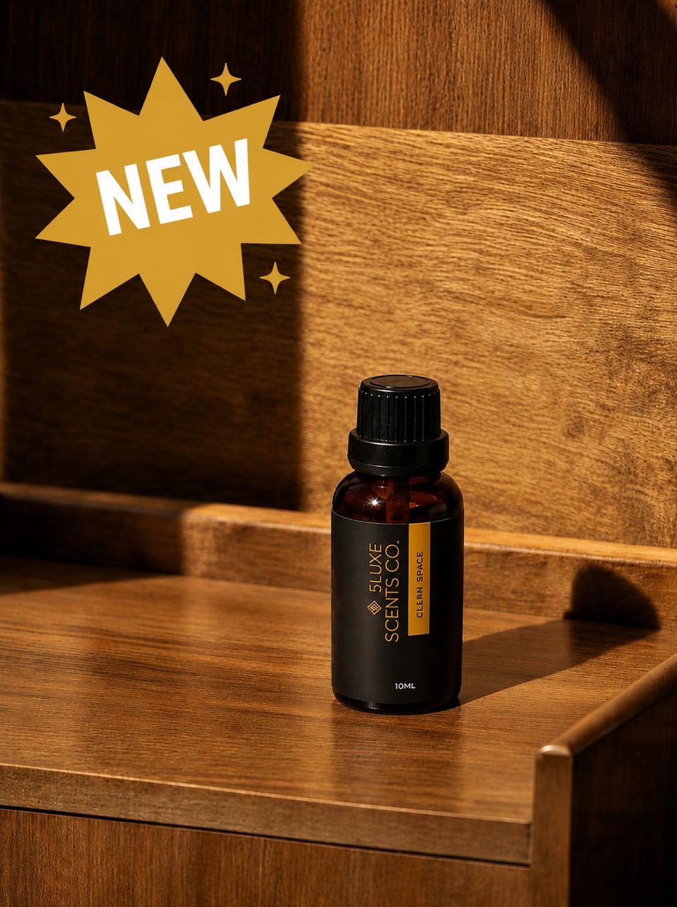 Small bottle of Scence Co. product on a wooden surface with 'NEW' label.